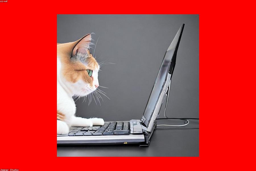 Cat sitting on a laptop keyboard while owner works